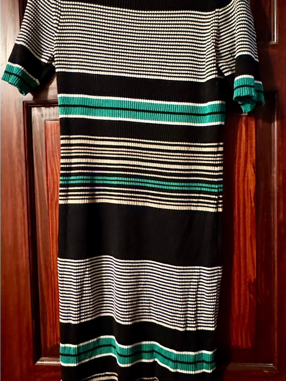 Nine West Black, White and Green Striped Midi Dress
